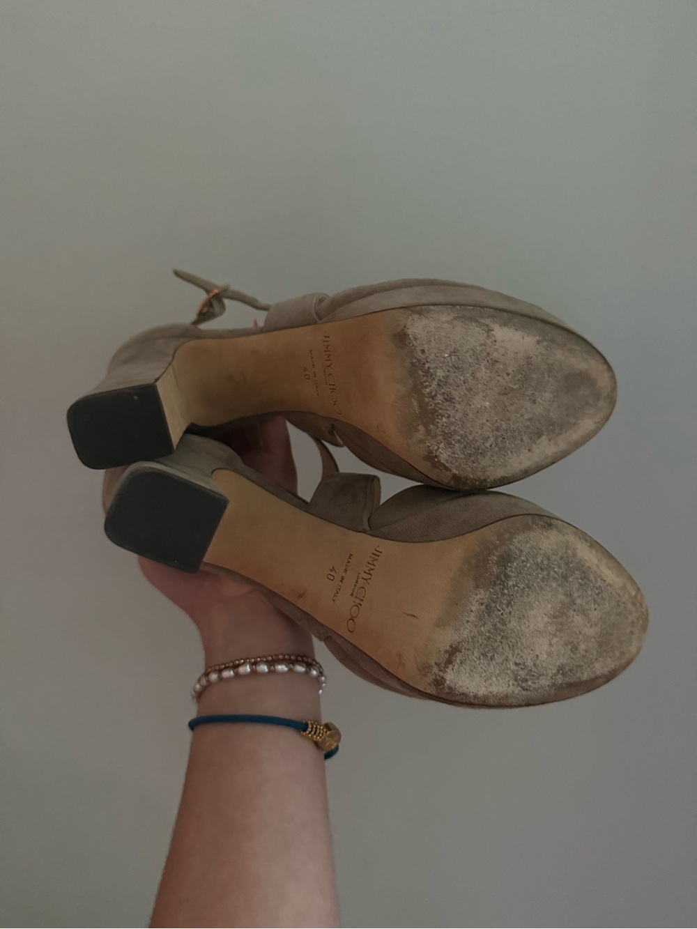 Jimmy Choo Taupe Suede Crisscross Platform Sandals - Picture 4 of 4